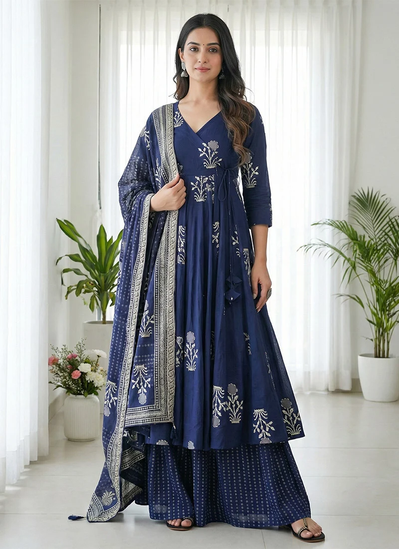Grey rayon zari gota patti anarkali